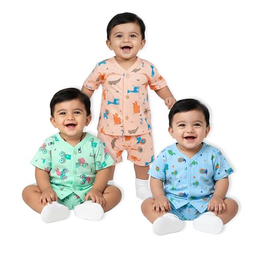 Image of Lil' Shark Baby Cotton T-Shirt & Shorts Set | 100% Pure Cotton Summer Wear for Baby Boys & Girls | Soft, Breathable Infant Casual Outfit | Printed T-Shirt with Shorts Set