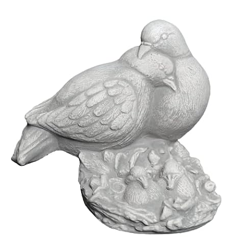 gartendekoparadies.de Para gołębi z potomstwem, kamienna figurka z odlewu kamiennego, szara, odporna na mróz, wys. 20 cm, 4 kg, do użytku na zewnątrz