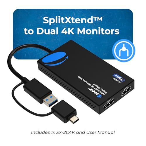 Image of OREI SplitExtend 4K HDMI Splitter Extended Display for Dual Monitor | Multi-Monitor Display 3 Separate Screens - USB A & USB-C Adapter to HDMI 2.0, 4K@60hz, DisplayLink Driver MacOS, Windows