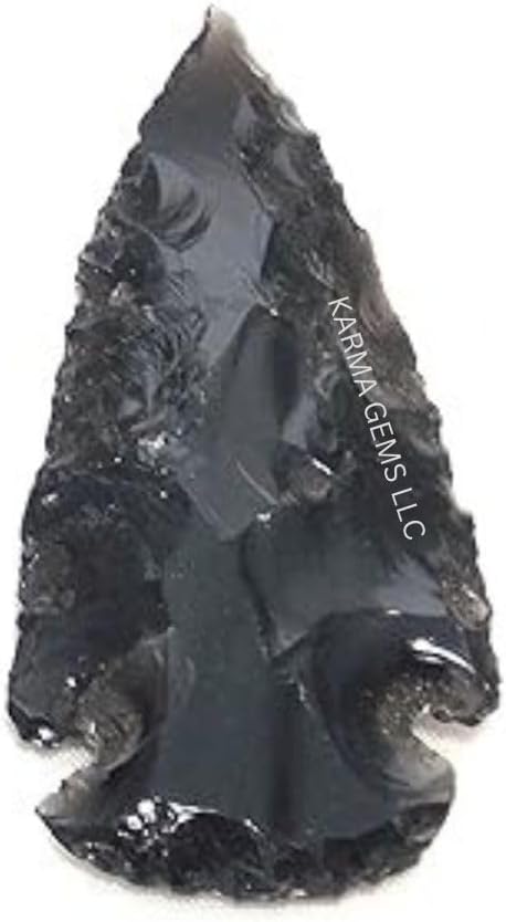 4" to 4.5" Flint Black Obsidian Arrowheads Stone - Jewelry Necklace Pendant for Men & Women - Healing Inner Anger, Tension from Chakra - Powerful Cleanser of Negative Energy - (Pack of 5)