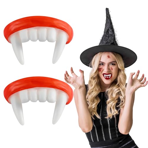 2 Pièces Dents de Vampire, Réutilisables Crocs de Vampire, Fausses Dents Halloween, Dent de Vampire pour Enfant Adulte, Dentier de Vampire pour Halloween...