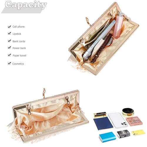 Image of Classic Satin Clutch Bag Diamante Embellished Formal Evening Handbag for Wedding Prom Party Purses