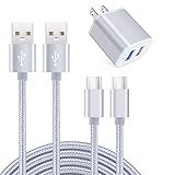 Viviber Andriod 充電器【Ledライト付き/Pse認証済】タイプC 急速充電ケーブル 2本付き【0.9M/1.8M】 USB2ポート ACアダプター Type-C USBケーブル 携帯充電器 コンセント アンドロイド スマホ充電器 軽量 コンパクト テレワーク 海外 シルバー iPhone 16/15対応