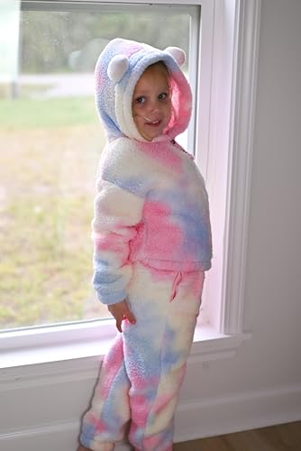 Image of Arshiner Girls 2 Piece Outfits Sweatsuit Fuzzy Long Sleeve Bear Ear Hoodie Sweatshirt and Sweatpant Kids Clothing Sets