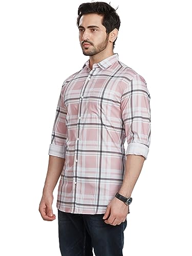 Image of BE ACTIVE Men's Solid Slim Fit Cotton Casual Shirt | Men Stylish Shirt | Spread Collar & Full Sleeves | Checkered Pattern | Regular Fit