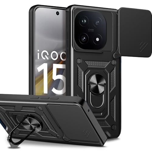 Image of AESTMO Tough Armor iQOO 15 5G Bumper Back Case Cover | Ring Holder & Sliding Camera Shield Cover | 360 Degree Protection Back Case Cover for iQOO 15 5G (Black)