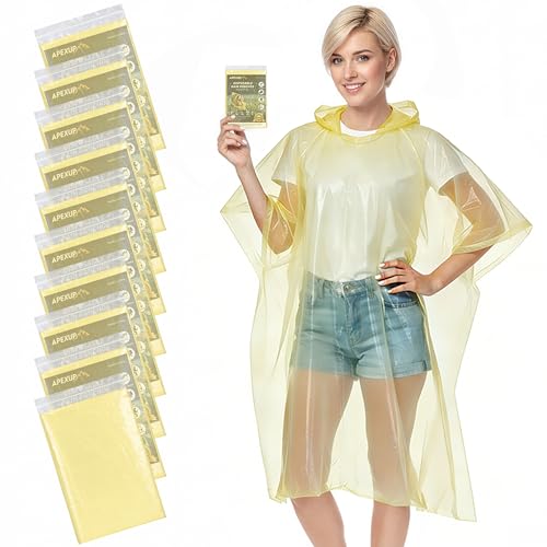 Image of APEXUP Disposable Rain Ponchos for Adults, 5PK /10PK /50PK Emergency Rain Poncho for Camping Hiking Travelling