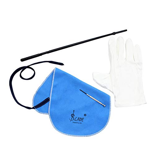 4 in 1 Flute Cleaning Kit Flute Care Tools Set Includes Polish Cloth,Plastic Stick,Screwdriver,Gloves Instrument Cleaning Accessories