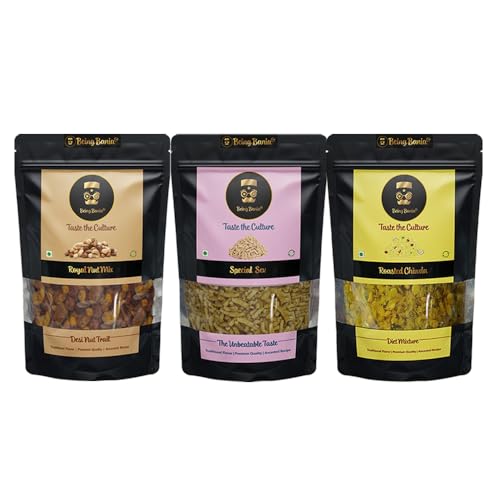 Being Bania Indian Namkeen Combo - Nut Mix | Roasted Chiwda | Special Sev | Premium and authentic taste | Made in Groundnut oil | Healthy Snack Namkeen for Diet