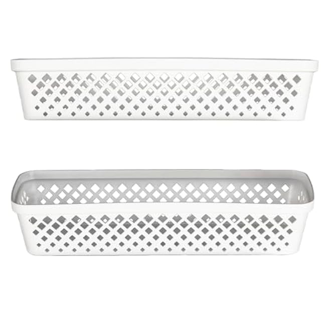 Glad Plastic Storage Basket Set - Multipurpose Drawer Trays, Kitchen Pantry Containers, and Bathroom Bins - 6 Pack Narrow Organizers, White