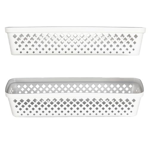 Image of Glad Plastic Storage Basket Set - Multipurpose Drawer Trays, Kitchen Pantry Containers, and Bathroom Bins - 6 Pack Narrow Organizers, White