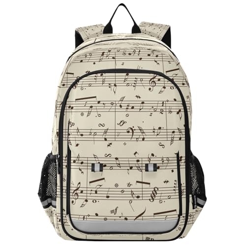 Music Note - Mochila escolar vintage para laptop, ligera, para estudiantes, viajes, con rayas reflectantes, multicolor