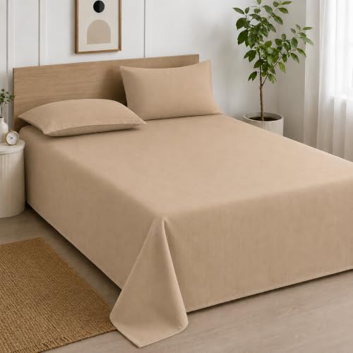 Image of Cortina Cloud Cotton King Size Bedsheet with 2 Pillow Covers | Super Soft, Breathable & Skin-Friendly Bedsheet for Double Bed King Size with Solid Design | (270x250 cm) (Beige, King)