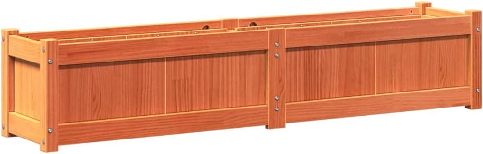 Rectangular Garden Planter, Waxed Brown Solid Pine Wood, 59.1x12.2x12.2 inch, Outdoor Raised Garden Bed for Vegetables, Herbs, Flowers
