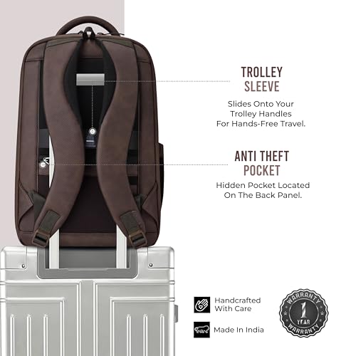 Image of Gear 9 to 5 17 inch /25L Medium Water Resistant Faux Leather Anti Theft Laptop Backpack | Casual Backpack | Travel Backpack for Men /Women (Brown - Brown)