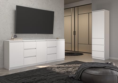 KUBUTKU Mehrzweckschrank mit 3 Schubladen 3 Fächern und Türen Haushaltsschrank Kleiderschrank Büroschrank 180,5x50x40 cm (Weiß)