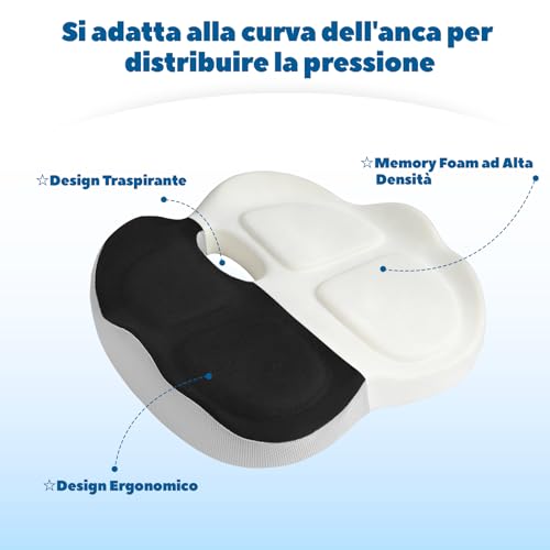 Havnxor Cuscino Sedia Ufficio, Cuscino Ergonomico Per Coccige, Memory Foam Cuscino Ortopedico Seduta, Alleviare Il Dolore Cuscino Sciatica Antiscivolo Per Ufficio, Auto, Gaming, Nerogrigio - 5