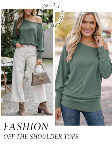 Image of Aifer Women's Off The Shoulder Tops Sexy Long Sleeve Shirts Oversized Fashion Casual Batwing Sweaters Pullover Tunic Tops