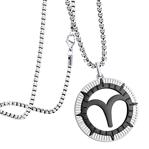 555Jewelry Stainless Steel Aries Necklace for Wife Horoscope Constellation Necklaces for Women & Ladies Zodiac Sign Pendant for Men Astrology Necklace for Her 22 Inch Silver/Black