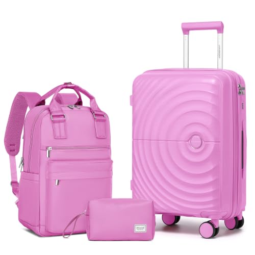 Image of LARVENDER Luggage Sets 3 Piece Set Suitcase Hardshell Expandable Carry On | ABS+PC, Suitcase Set for Women, Spinner Wheels, Durability, Lightweight, Telescopic Handle, Family Travel Luggage Set