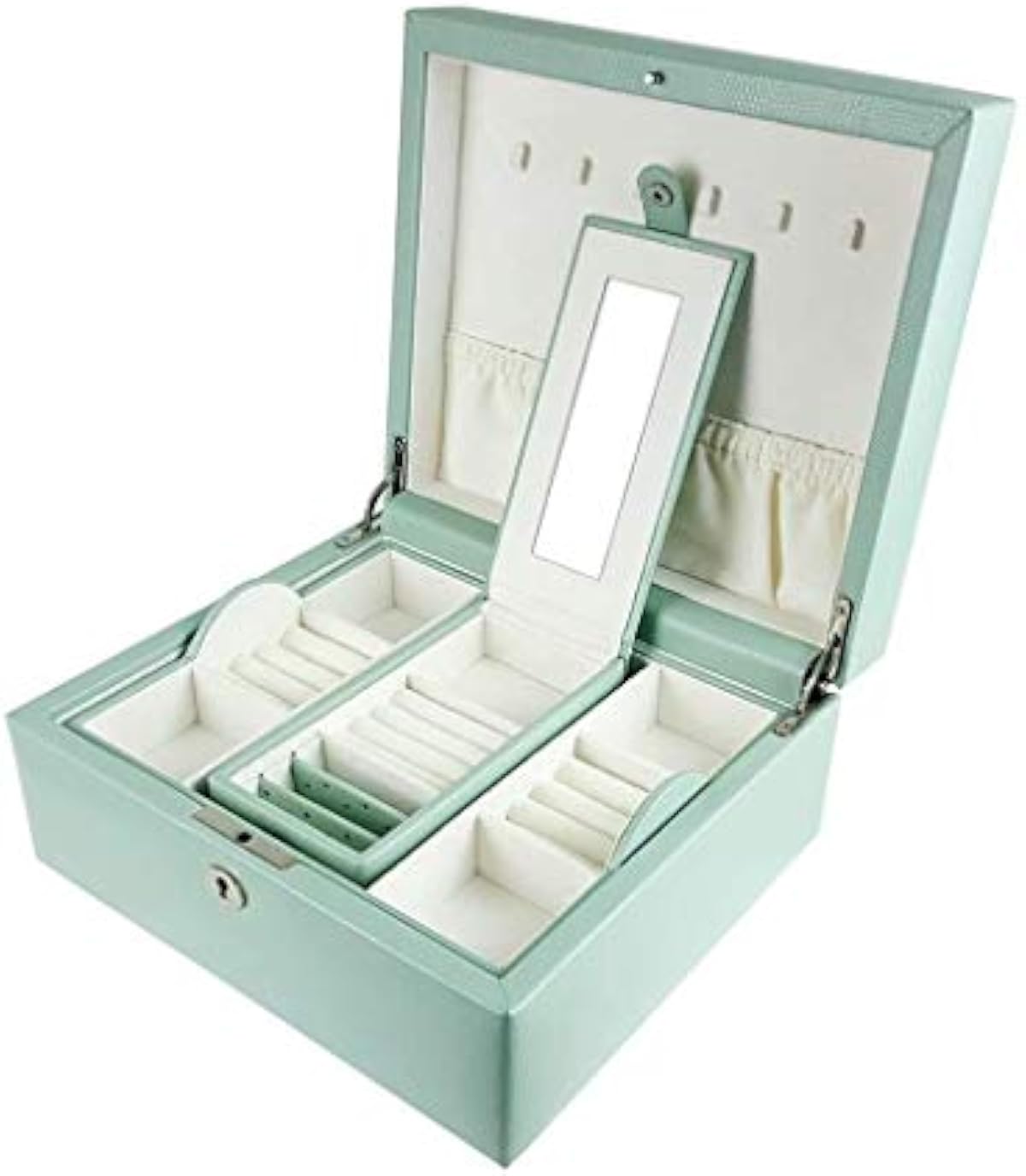売れ筋希少 化粧品収納ボ 新しい宝石箱 主催者革ミラーと誕生日結婚式の女性のギフト 24 21 11 Cmのための2つの皿 ロックできる主催者 メイクボックス おもちゃ 公式超高品質 Www Littleshopp Com