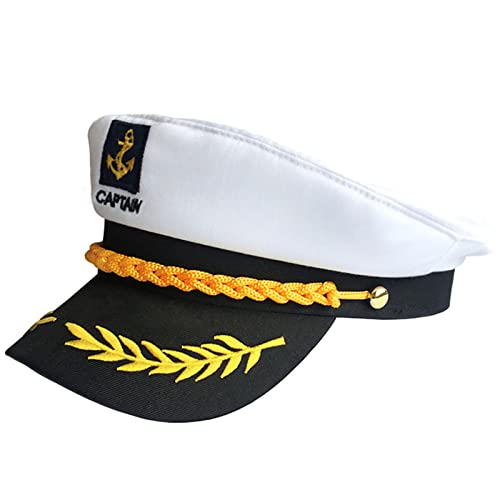 LucyneSwayne Sombrero de capitán, barco, marinero, gorra ajustable, sombrero de capitanes, cosplay, accesorios de disfraz azul marino, para adultos, hombres, mujeres, blanco Cover