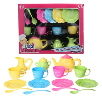 A2Z 4 Kids 15 Piece Childrens Tea Set Pastel Party Pretend Play Kitchen Set With Teapot Cups Saucers & Spoons Plastic Tea Party Set for Girls & Boys Ages 3+ Years