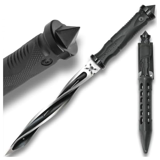 M48 Cyclone Dagger Knife with Custom Vortec Sheath - Cast Stainless Steel Spiral Blade, Piercing Point, Glass Fiber Reinforced Nylon Handle, Stainless Steel Glassbreaker Pommel - Length 13 1/2"