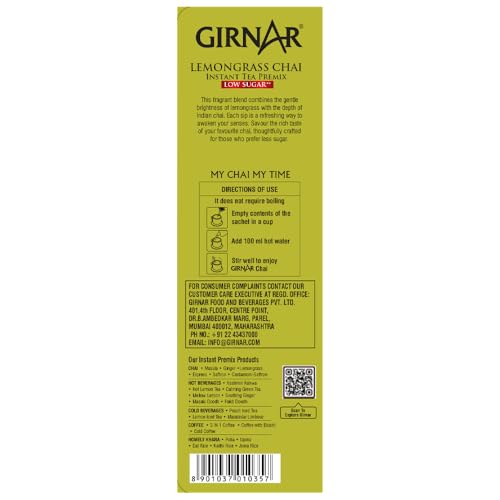 Image of Girnar Instant Premix Lemongrass Chai (10 Low Sugar Sachets)