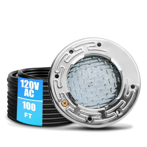 CAtArt 6 Inch Spa Light for Inground Pool Led, 100FT AC120V 6000K Cool White Pool Lights,Compatible with Pentair and Hayward Wet Niches, IP68 Waterproof