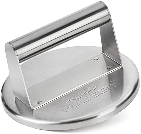 HULISEN Stainless Steel Smashed Burger Press, 6 Inch Round Burger Smasher, Griddle Hamburger Press, Non Stick Grill Press for BBQ Flat Top Griddle Cooking, Griddle Accessories Kit, Gift Package