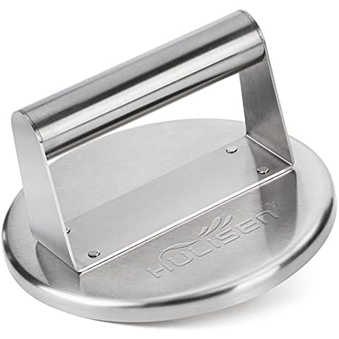 HULISEN Burger Press with Lip, Stainless Steel Burger Smasher, 6 Inch Hamburger Grill Press for Flattening Hamburger Patty, Smashing Burger, BBQ Griddle Cooking Tool, Griddle Accessories Kit Cover
