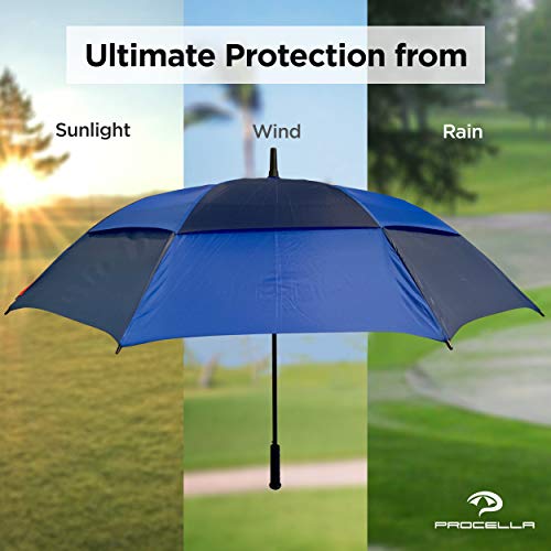 PROCELLA Large Golf Umbrella – AWARD WINNING, Windproof, Waterproof - Superior Heavy Duty Automatic Umbrella Defies High Wind, Sun & Rain – Perfect Cart Holder Fit – Matching Carrying Case Sleeve
