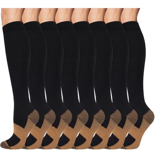 Image of 8 Pairs Compression Socks Women Men 15-20mmHg Knee High Support Circulation