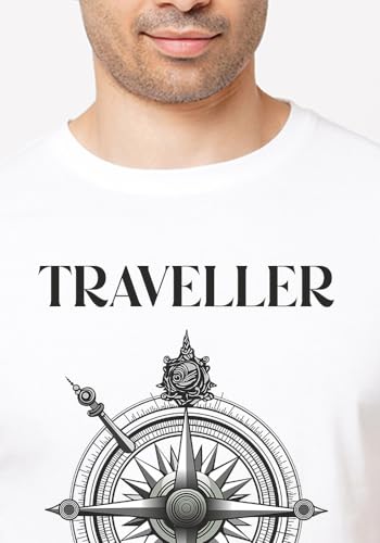 Image of Wear Your Opinion Men's S to 5XL Premium Combed Cotton Printed Half Sleeve T-Shirt (Design : Travel Compass)