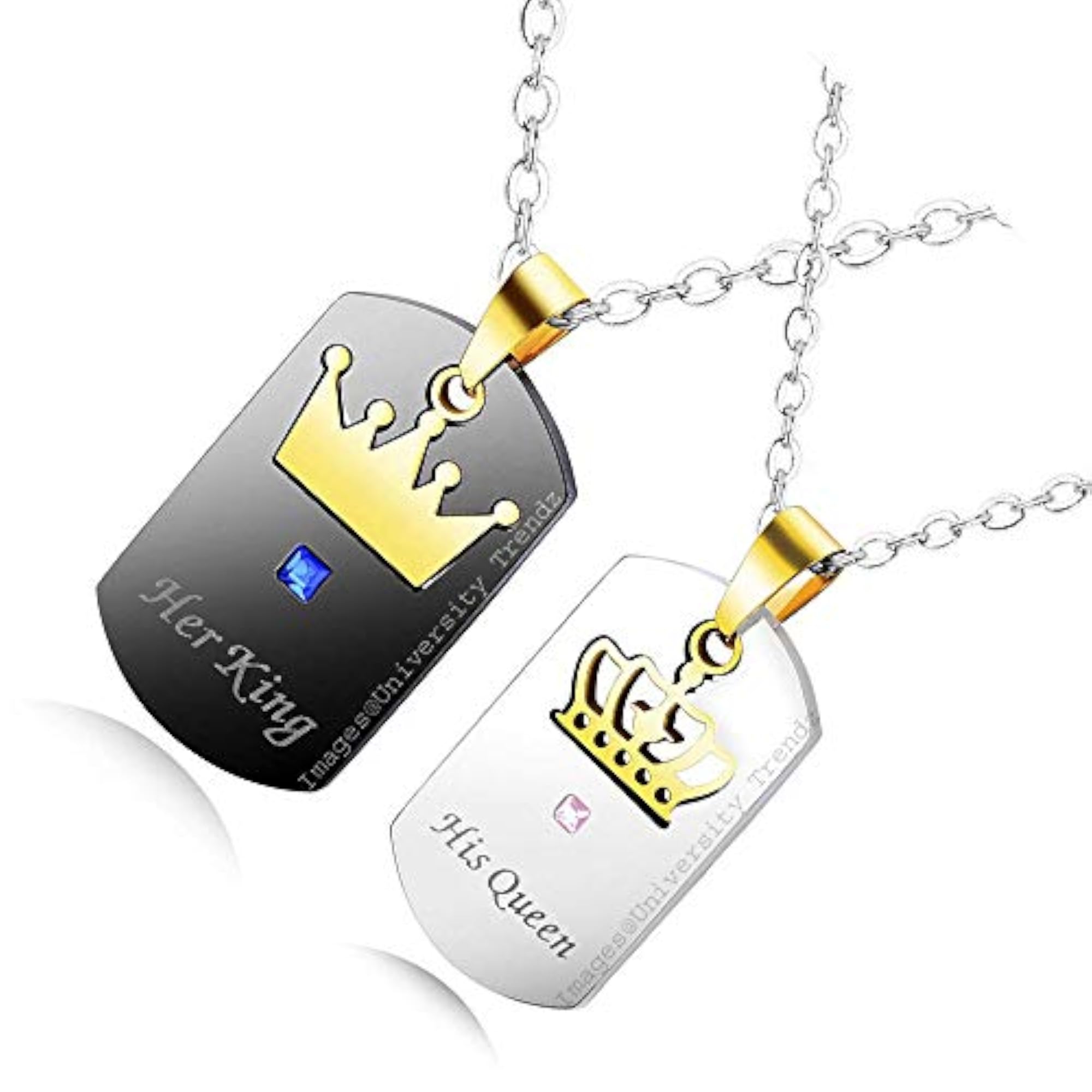 Women's King & Queen Pendant Necklace, Delicate Designer Gift