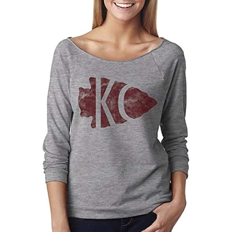 Womens Football Heart KC Light Weight Raglan Sweatshirt "Kansas City" Royaltee Arrowhead Shirts, Heather Grey, Large Cover
