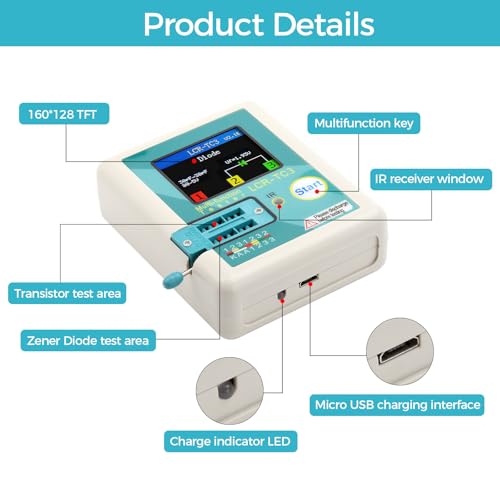 diymore LCR-TC3 Transistor Tester, multifunktionaler TFT Transistor Tester, Aktualisierte Version mit Hoher Präzision Transistor Messgerät, für Diode Triode Kondensator Widerstand Induktivität