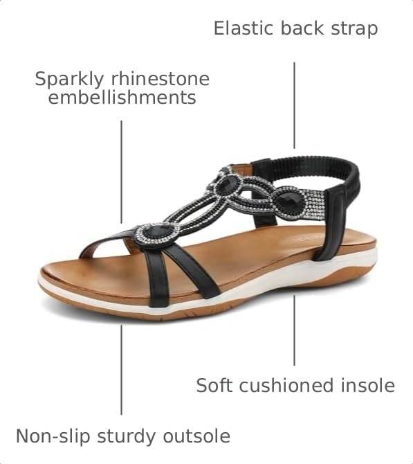 Image of UBFEN Flat Sandals For Women Dressy Arch Support Comfortable Casual Sandal With 2026 Rhinestone Braid Elastic Strap Summer Vacation