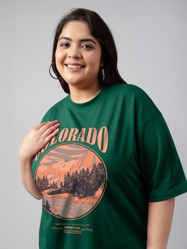 Image of JUNEBERRY 100% Pure Cotton Oversized Baggy Fit Cool Front Chest Graphic Printed Half Sleeve Plus Size T-Shirt for Women & Girls (Sizes: 2XL to 5XL)