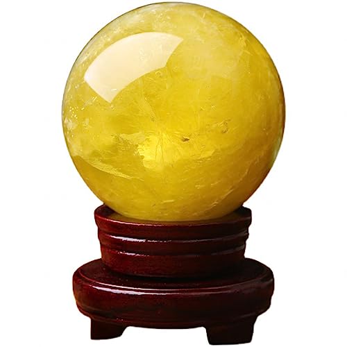 AITELEI Sfera Di Cristallo Quarzo Citrino Naturale 3 Cm Con Supporto In Legno – Feng Shui, Meditazione, Guarigione - 3