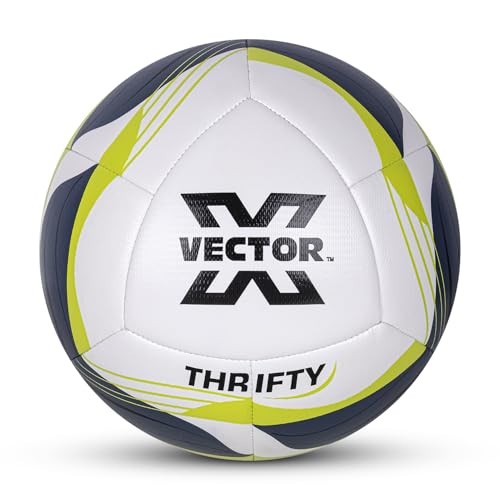 Image of Vector X Thrifty Textured TPU Machine Stitched Football /Suitable for Soft & Wet Ground, Hard Ground with Grass & Artifical Turf, Training Match Ball, Size: 5 (Pack of 1) White-Green