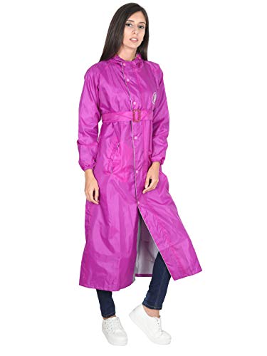 Image of FabSeasons Waterproof Long /Full Raincoat for Women with Adjustable Hood and Reflector at Back for Night Visibility. Pack Contains Top and Storage Bag