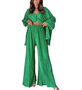 ARTFREE Womens Loungewear Set 2 Pieces Pleated Outfits Sweatsuits Casual Long Sleeve Button Down ...