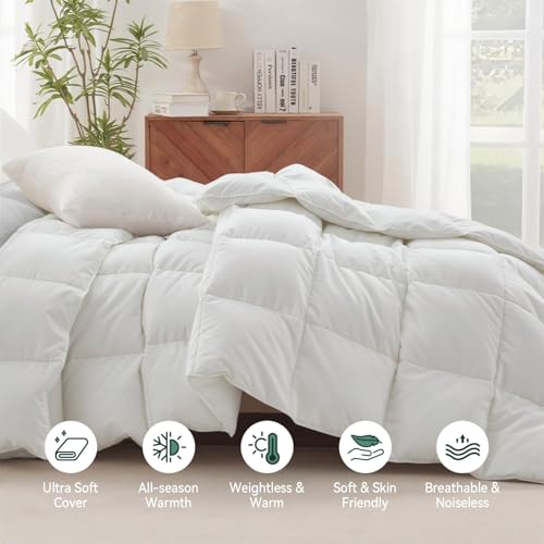WarmKiss Goose Down Feather Comforter King Size All Season Duvet Insert - 100% Cotton Cover - Whtie - Image 3