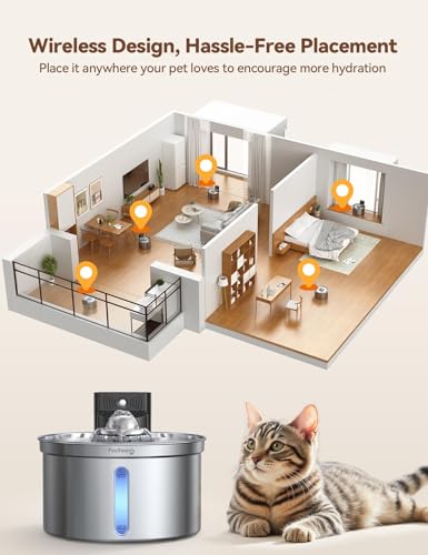 FEELNEEDY Wireless Cat Water Fountain - Safe Water-Electricity Separation, 3.5L Stainless Steel, 4000mAh Battery, XL Filter for Less Replacement, Motion Sensor & Ultra-Quiet Pump - Image 5