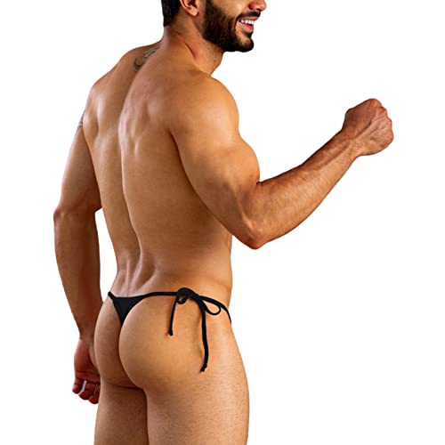Pali Diverso Sexy Mens Gay Premium Swimsuit Swim Briefs Brazilian String Thong Tanning Sunbathing Cheeks (Black, Small) #TOP3