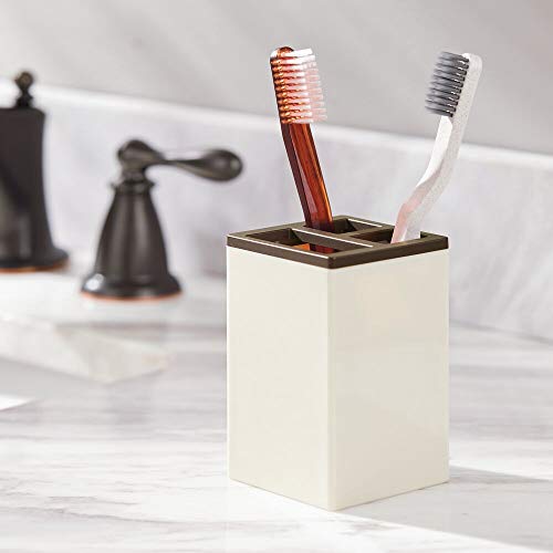 Mdesign Decorative Plastic Bathroom Toothbrush And Toothpaste Stand Holder - Dental Organizer With 3 Storage Compartments For Bathroom Vanity Countertops And Medicine Cabinet - Cream/Bronze #TOP1