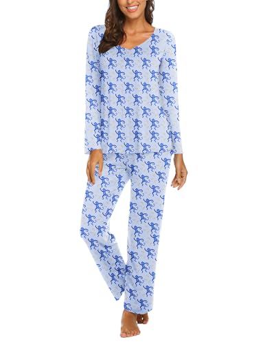 Image of Ekouaer Womens Pajama Sets 2 Piece Lounge Set Fall Winter Pajamas Long Sleeve Pjs Top and Pants Soft Pj Sets Loose Sleepwear