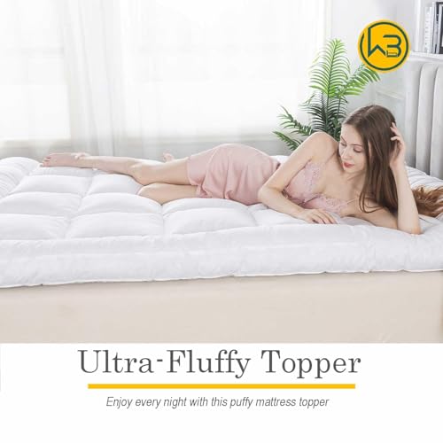 WhatsBedding 5 Inch Feather Bed Mattress Topper,Duck Feather Memory Foam Mattress Topper, Thickened Topper Layer, Full, 54x75 inches